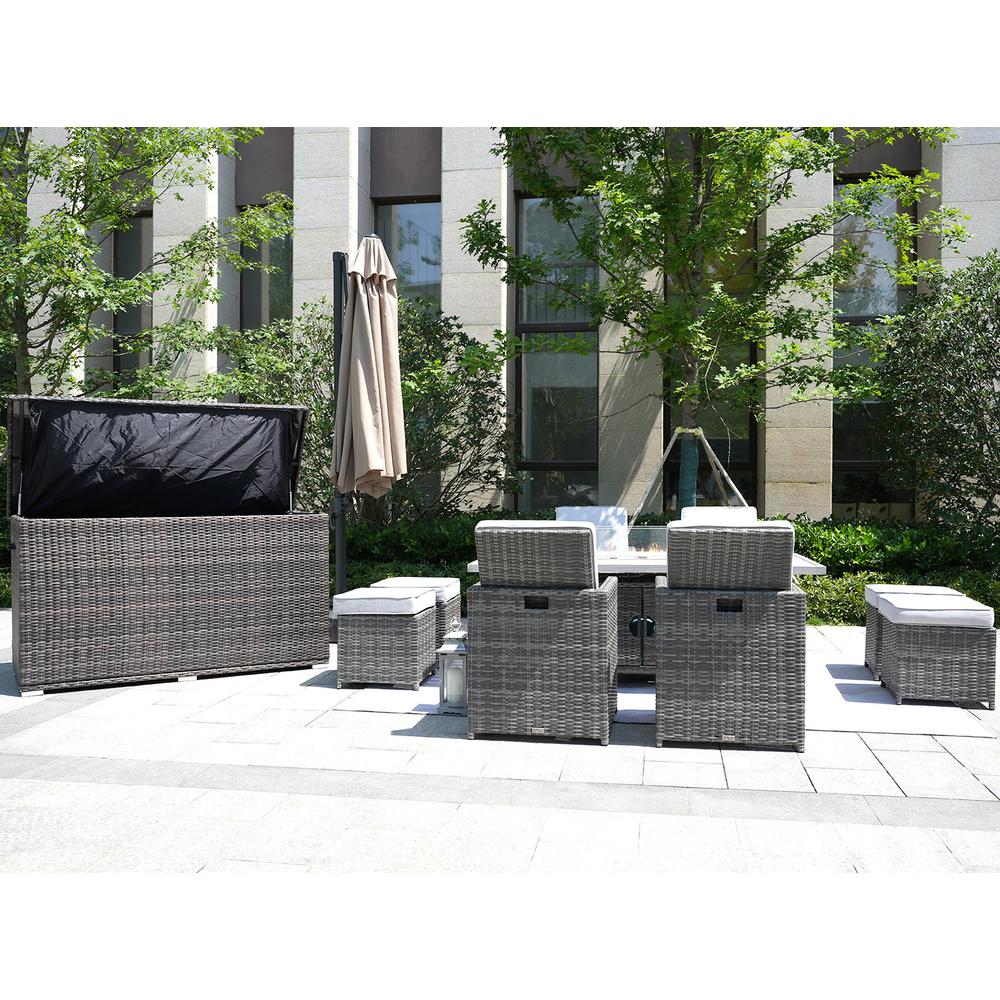 Ten Piece Outdoor Gray Wicker Multiple Chairs Seating Group Fire Pit Included. Picture 4