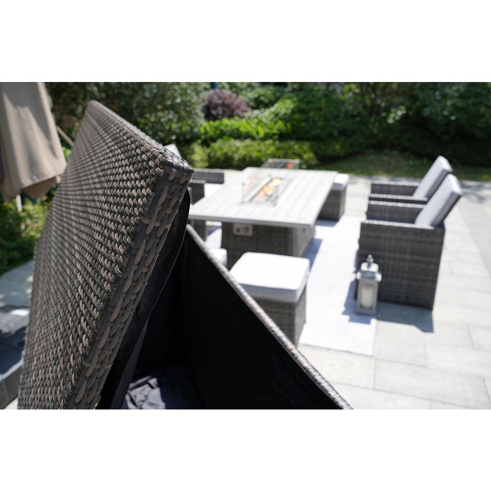 Ten Piece Outdoor Gray Wicker Multiple Chairs Seating Group Fire Pit Included. Picture 7