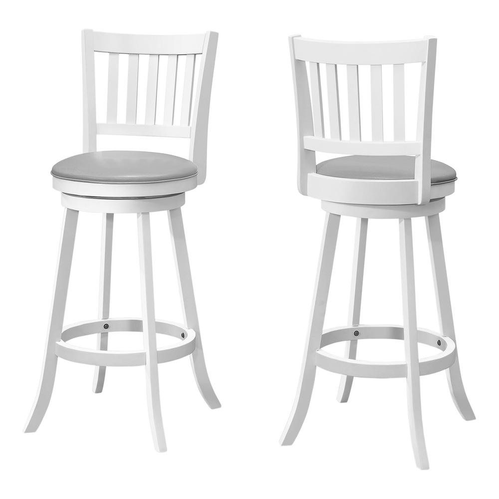 Set Of Two 44" Grey White Bar Height Swivel Full Back Bar Chairs. Picture 1