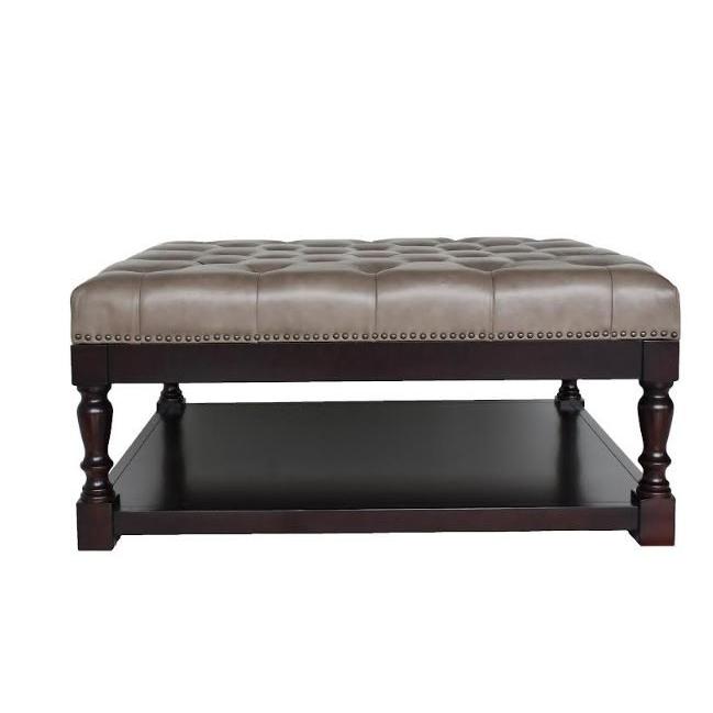 34.5" Dark Grey and Dark Brown Tufted Leather Coffee Table. Picture 1