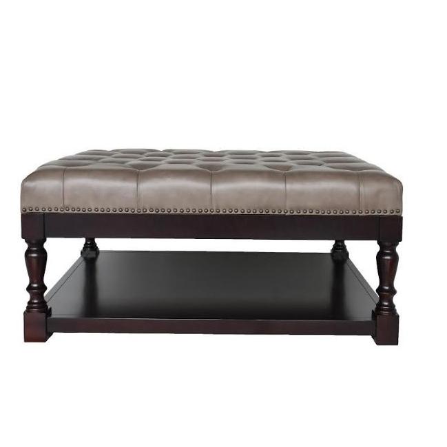 34.5" Dark Grey and Dark Brown Tufted Leather Coffee Table. Picture 3