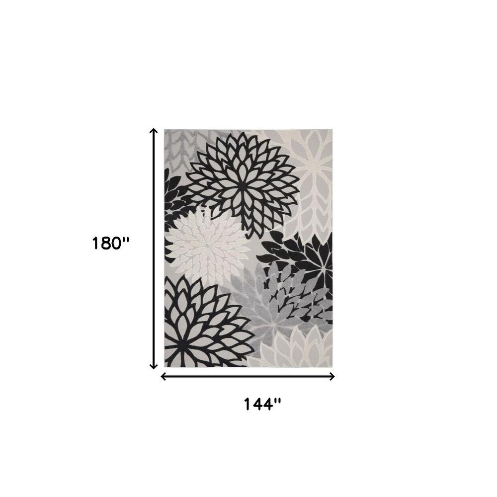 12' X 15' Black And White Floral Non Skid Indoor Outdoor Area Rug. Picture 5