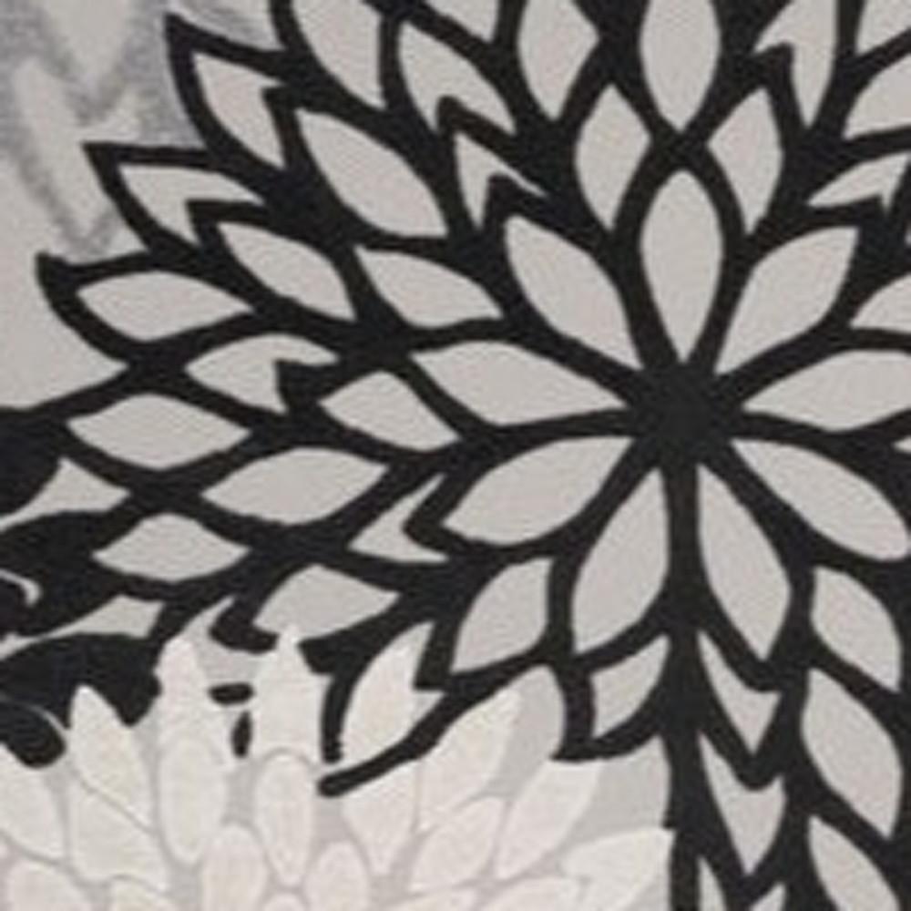 12' X 15' Black And White Floral Non Skid Indoor Outdoor Area Rug. Picture 3