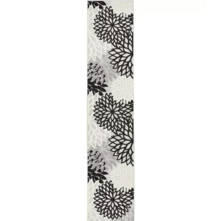 2' X 10' Black And White Floral Non Skid Indoor Outdoor Runner Rug. Picture 3
