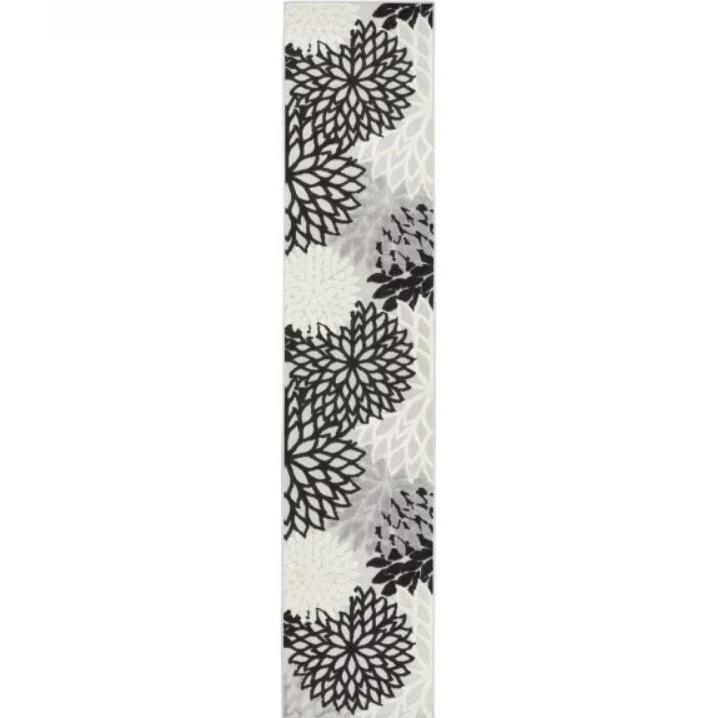 2' X 10' Black And White Floral Non Skid Indoor Outdoor Runner Rug. Picture 5