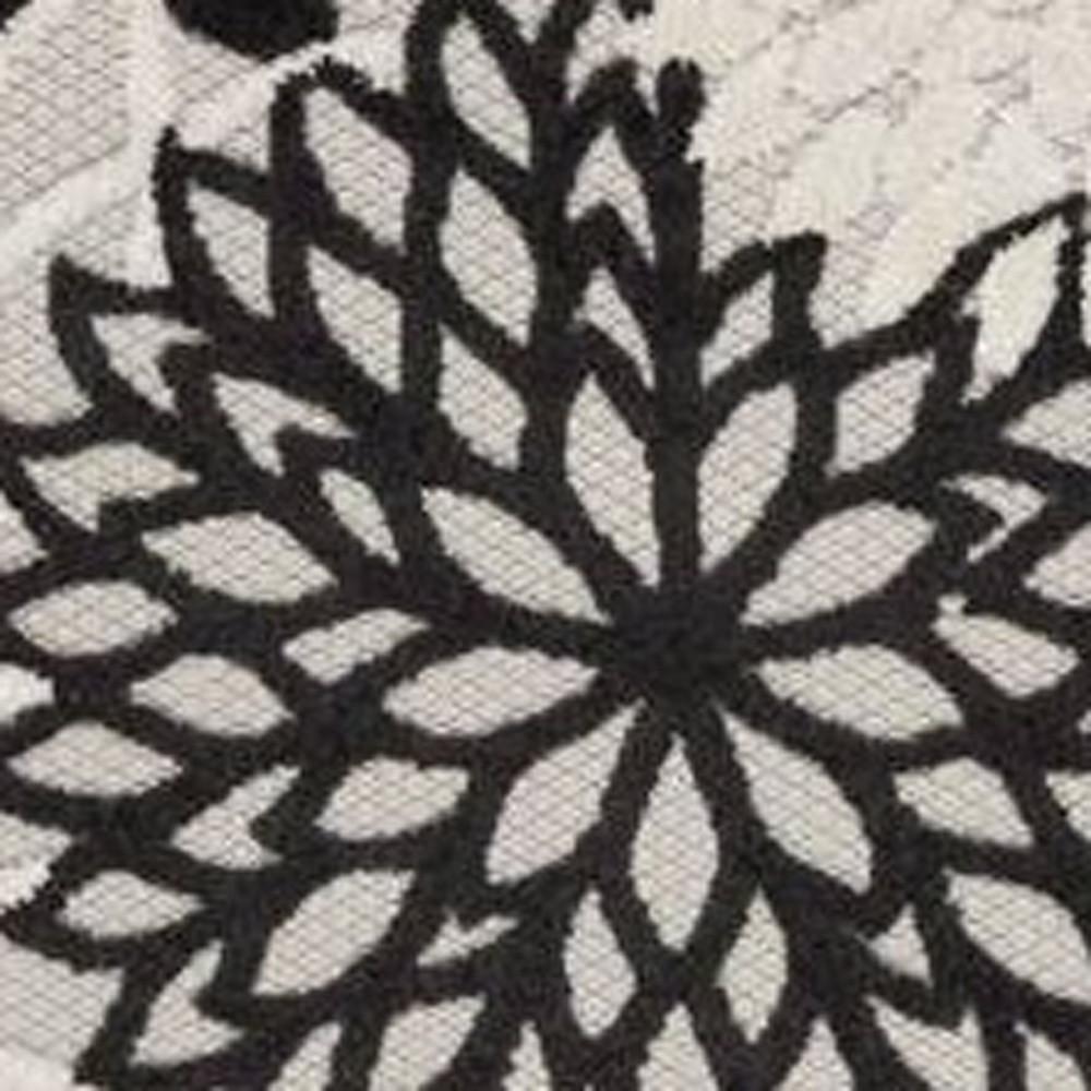 2' X 12' Black And White Floral Non Skid Indoor Outdoor Runner Rug. Picture 3