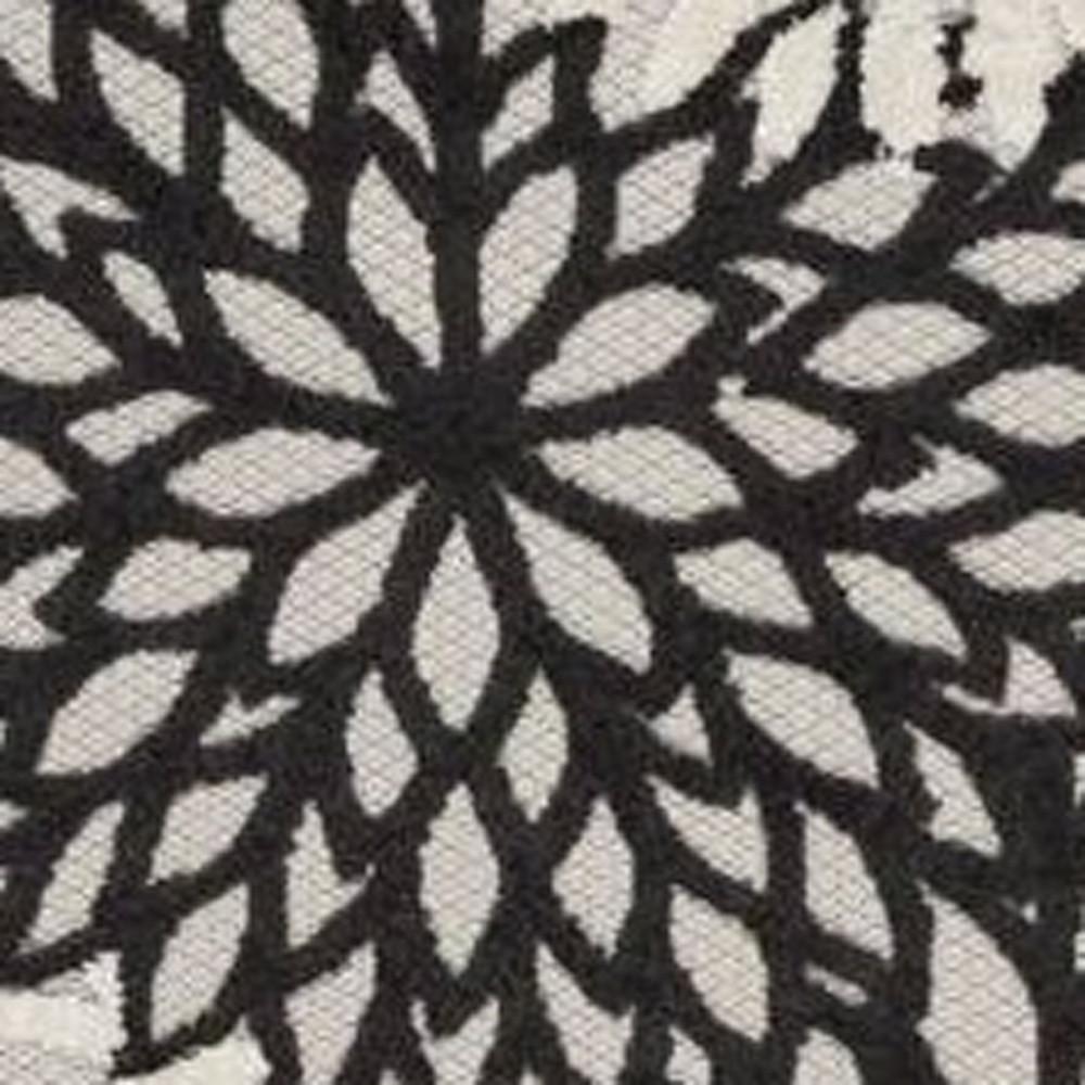 2' X 8' Black And White Floral Non Skid Indoor Outdoor Runner Rug. Picture 3