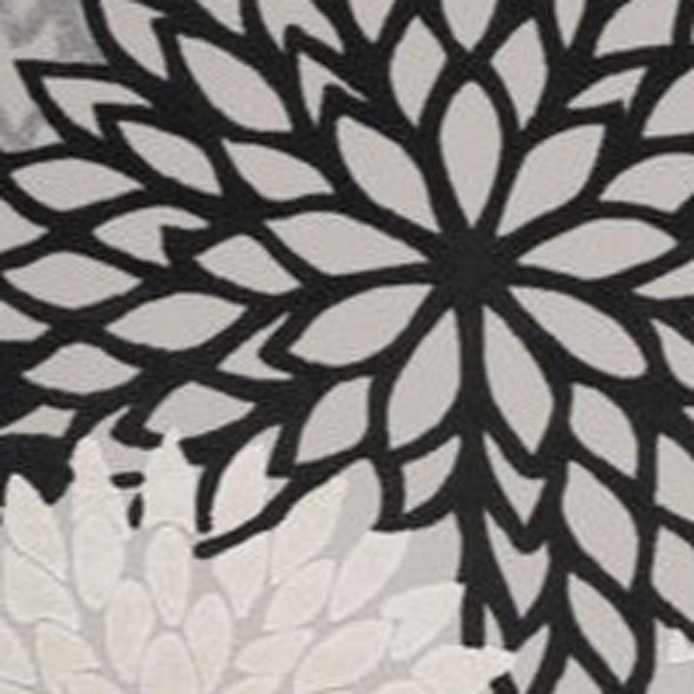 10' X 13' Black And White Floral Non Skid Indoor Outdoor Area Rug. Picture 3