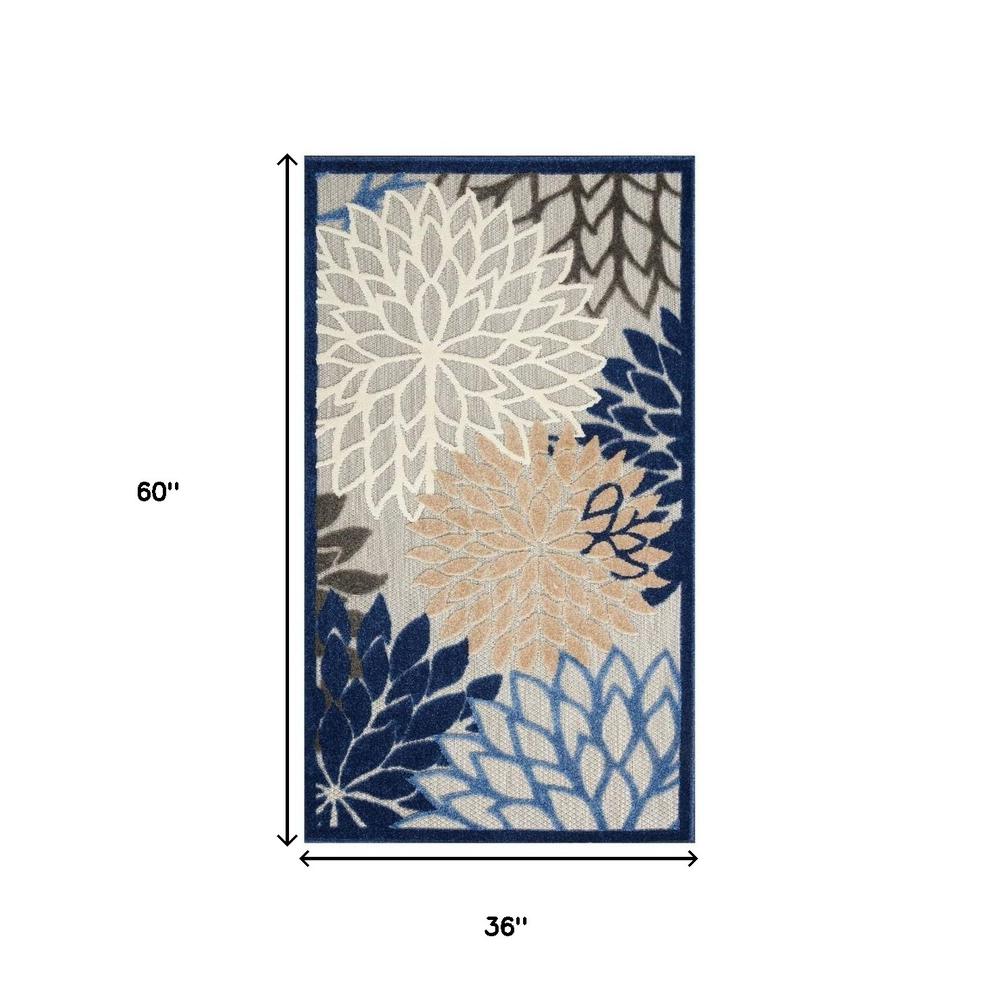 3' X 5' Blue Floral Non Skid Indoor Outdoor Area Rug. Picture 5