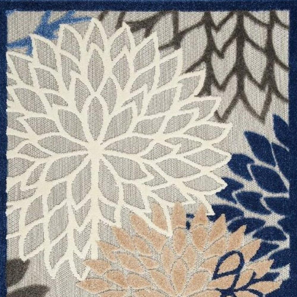 3' X 5' Blue Floral Non Skid Indoor Outdoor Area Rug. Picture 4
