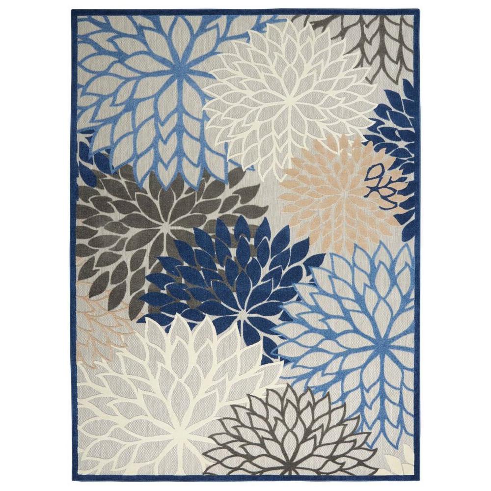 9' X 12' Blue Floral Non Skid Indoor Outdoor Area Rug. Picture 1