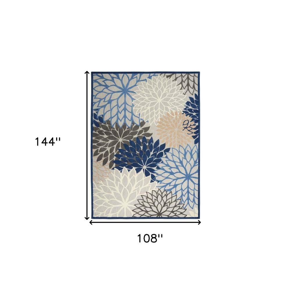 9' X 12' Blue Floral Non Skid Indoor Outdoor Area Rug. Picture 5