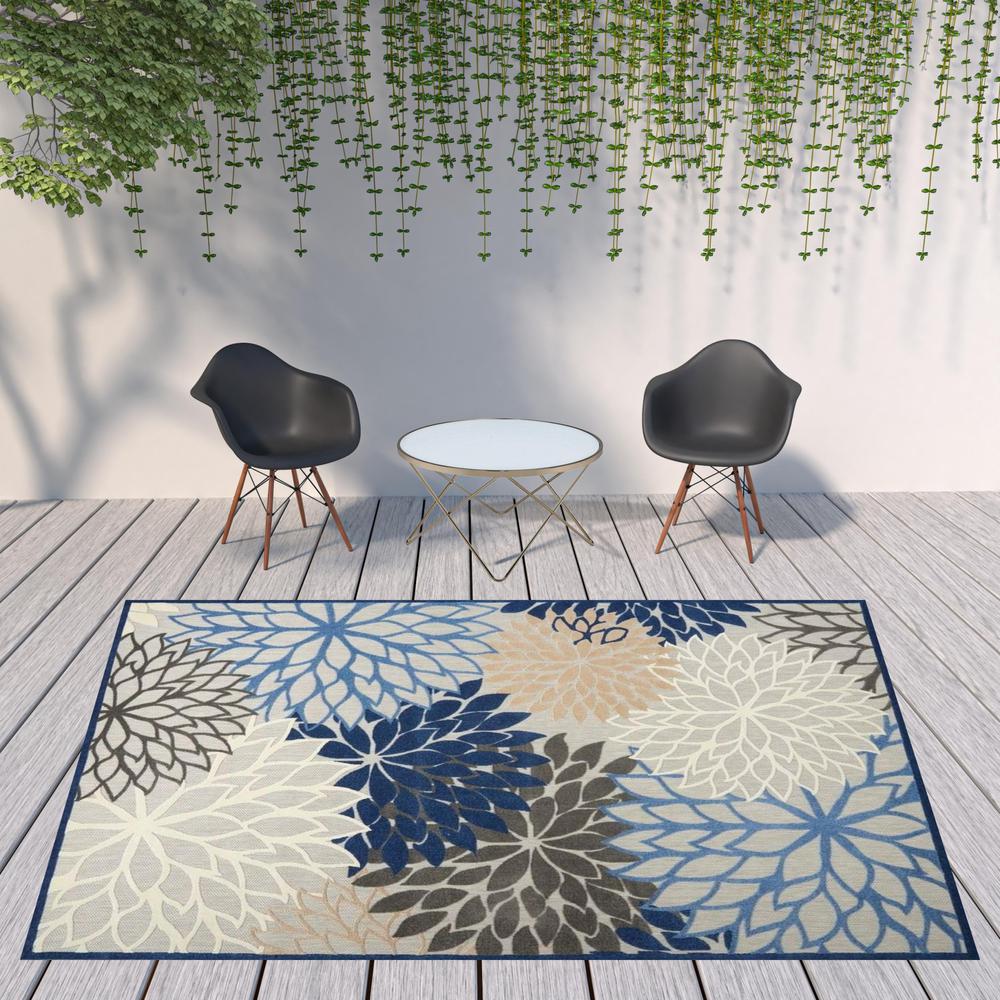 9' X 12' Blue Floral Non Skid Indoor Outdoor Area Rug. Picture 2