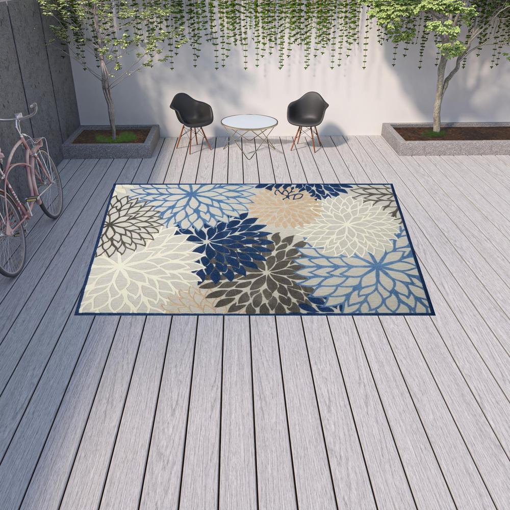 10' X 13' Blue Floral Non Skid Indoor Outdoor Area Rug. Picture 2