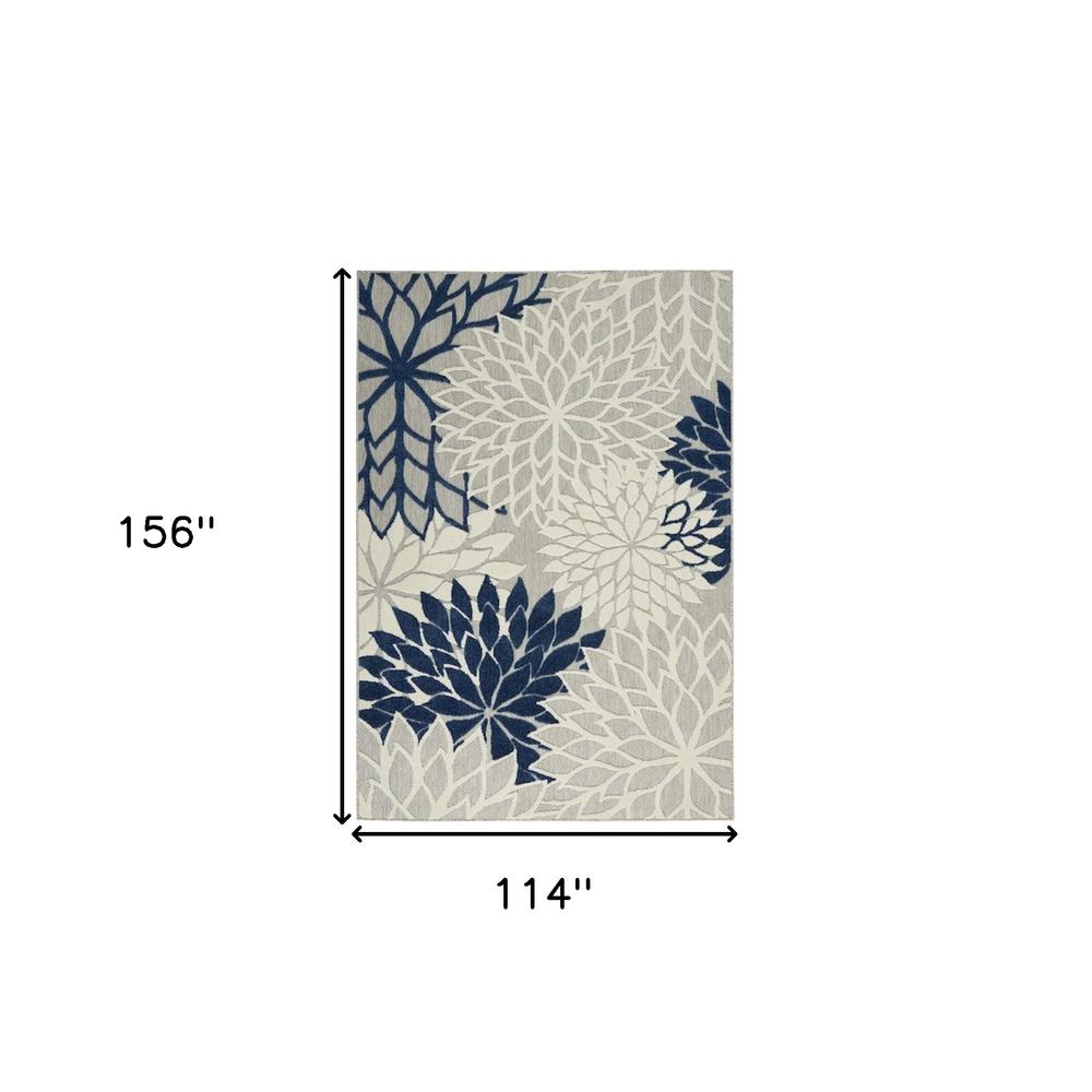 10' X 13' Ivory And Navy Floral Non Skid Indoor Outdoor Area Rug. Picture 5