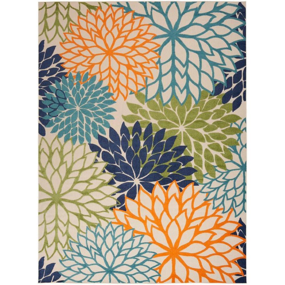 9' X 12' Orange Green And Blue Floral Non Skid Indoor Outdoor Area Rug. Picture 1