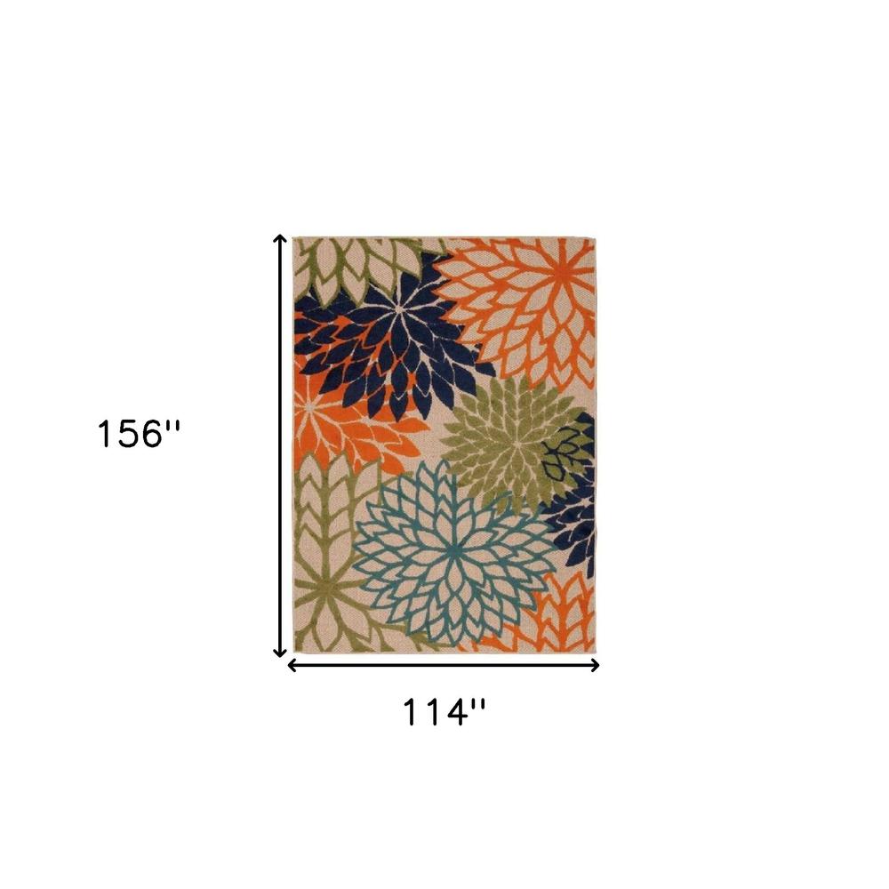 10' X 13' Orange Green And Blue Floral Non Skid Indoor Outdoor Area Rug. Picture 5