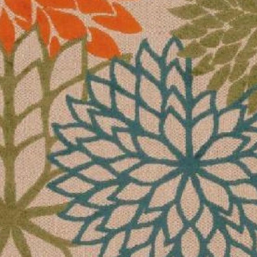 10' X 13' Orange Green And Blue Floral Non Skid Indoor Outdoor Area Rug. Picture 3
