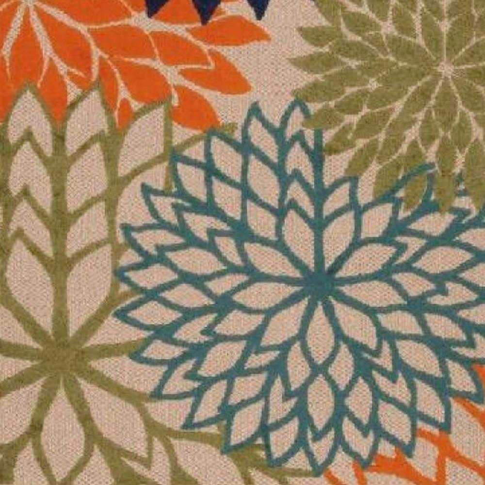 10' X 13' Orange Green And Blue Floral Non Skid Indoor Outdoor Area Rug. Picture 4