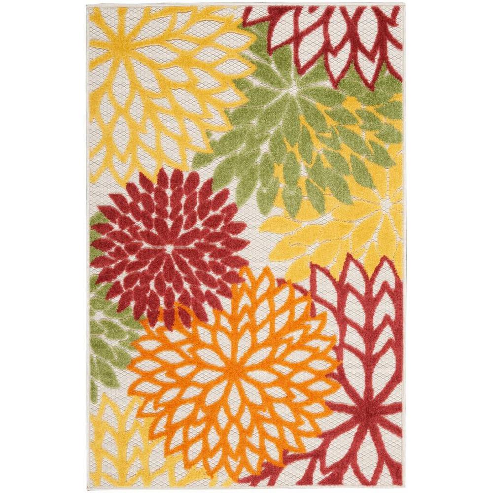 3' X 4' Red Floral Non Skid Indoor Outdoor Area Rug. Picture 1