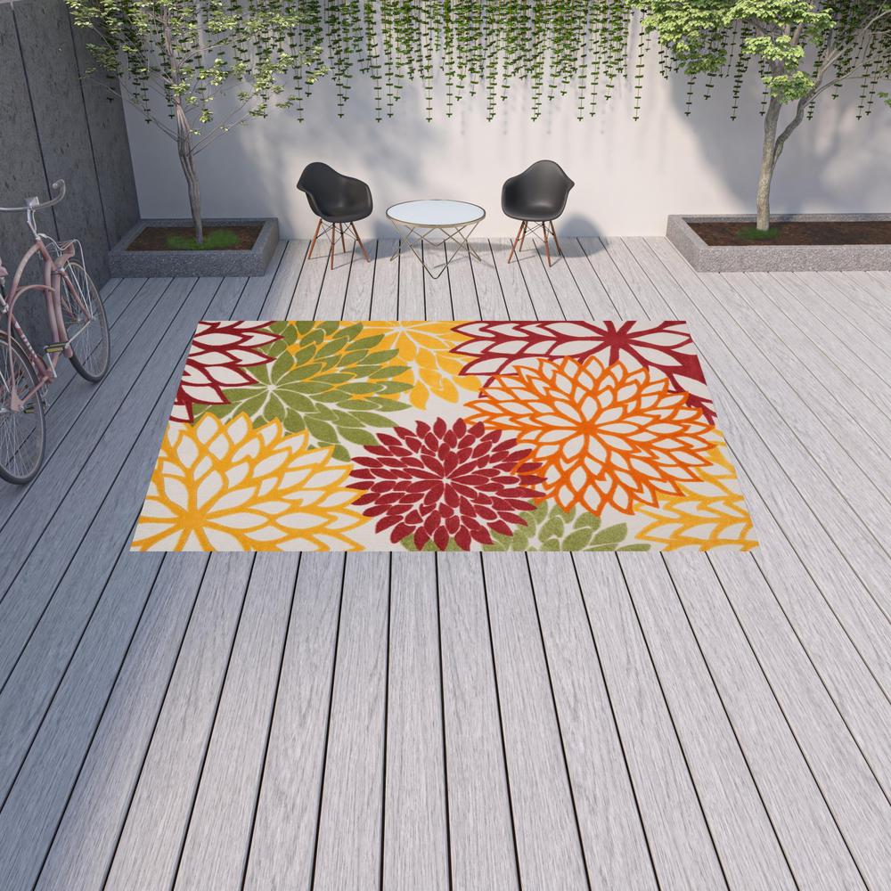10' X 13' Red Floral Non Skid Indoor Outdoor Area Rug. Picture 2
