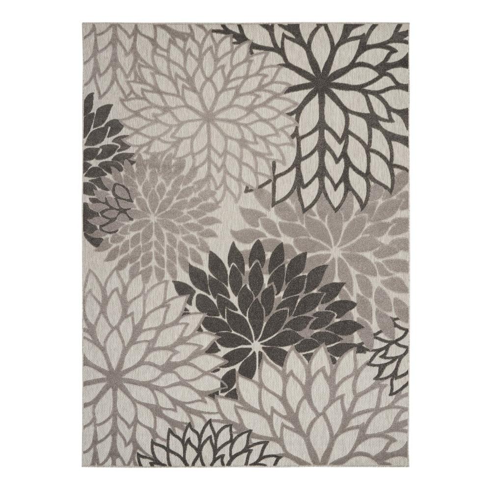 10' X 13' Silver Grey Floral Non Skid Indoor Outdoor Area Rug. Picture 1