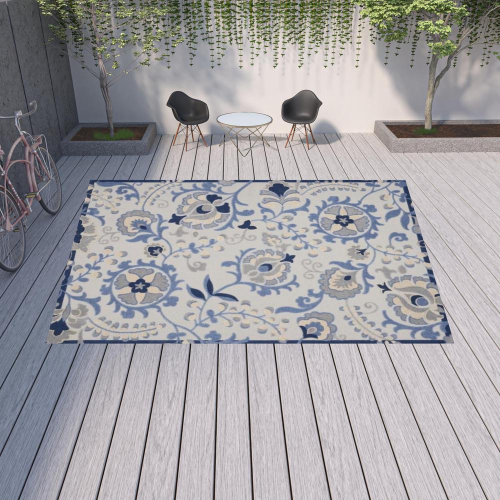 12' X 15' Blue And Grey Ikat Non Skid Indoor Outdoor Area Rug. Picture 2