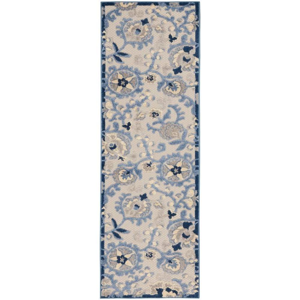 2' X 6' Blue And Grey Toile Non Skid Indoor Outdoor Runner Rug. Picture 1