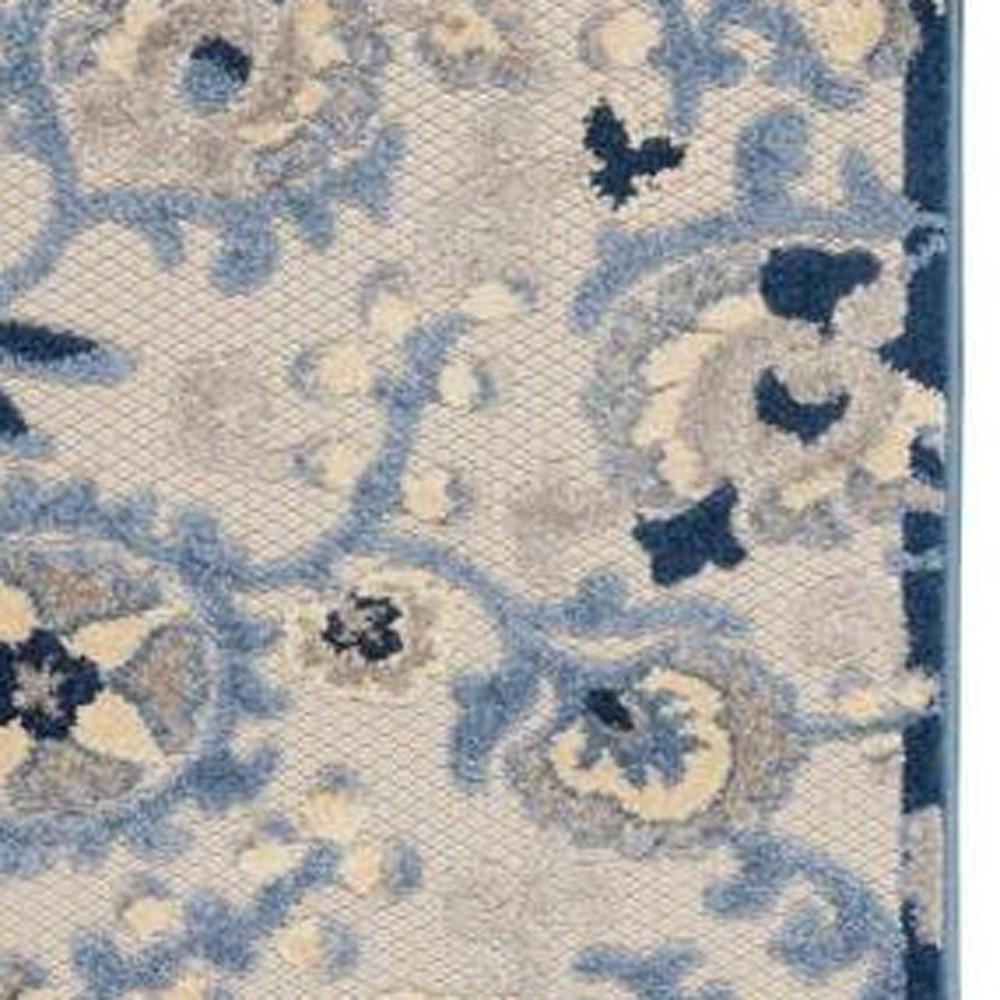 2' X 6' Blue And Grey Toile Non Skid Indoor Outdoor Runner Rug. Picture 3