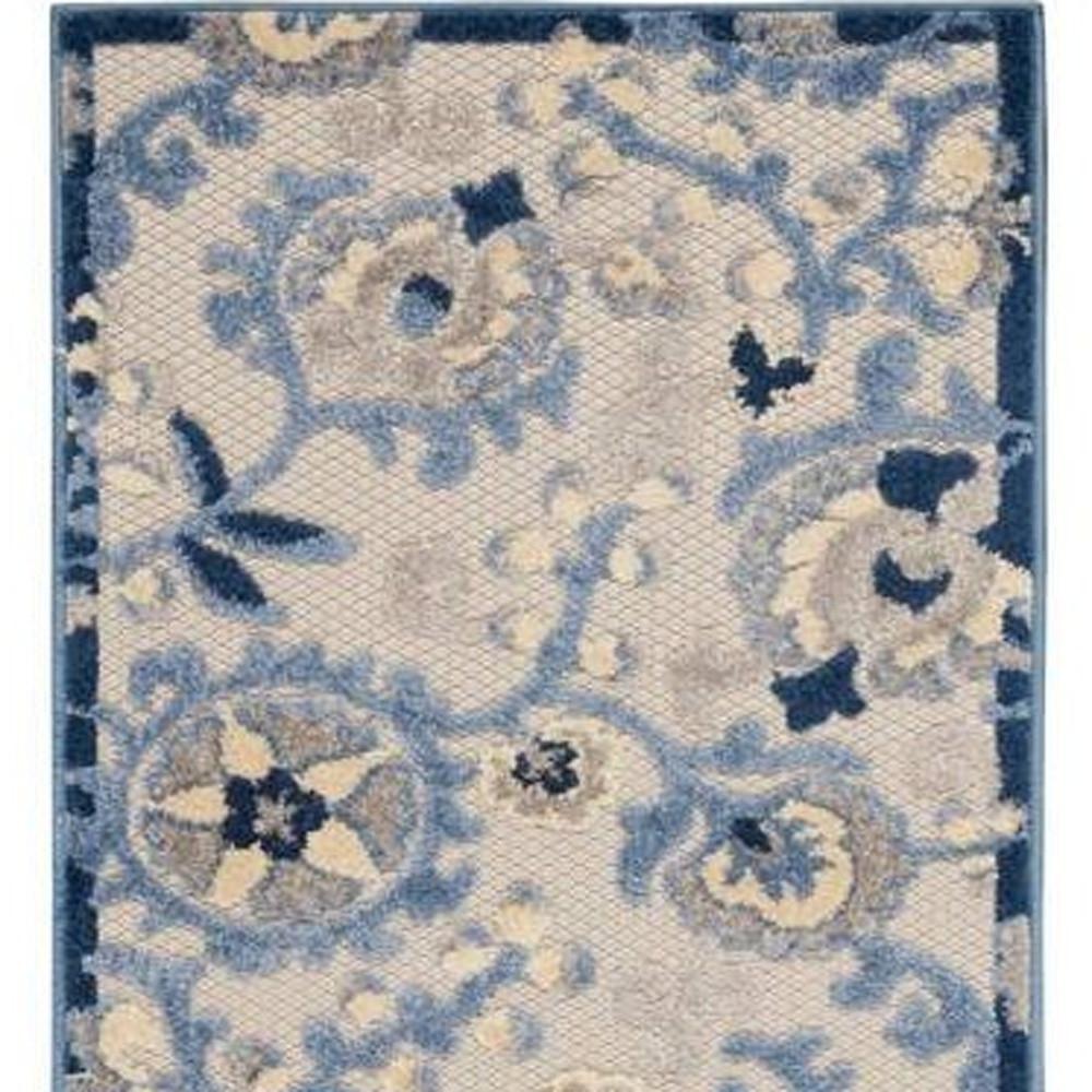 2' X 6' Blue And Grey Toile Non Skid Indoor Outdoor Runner Rug. Picture 4