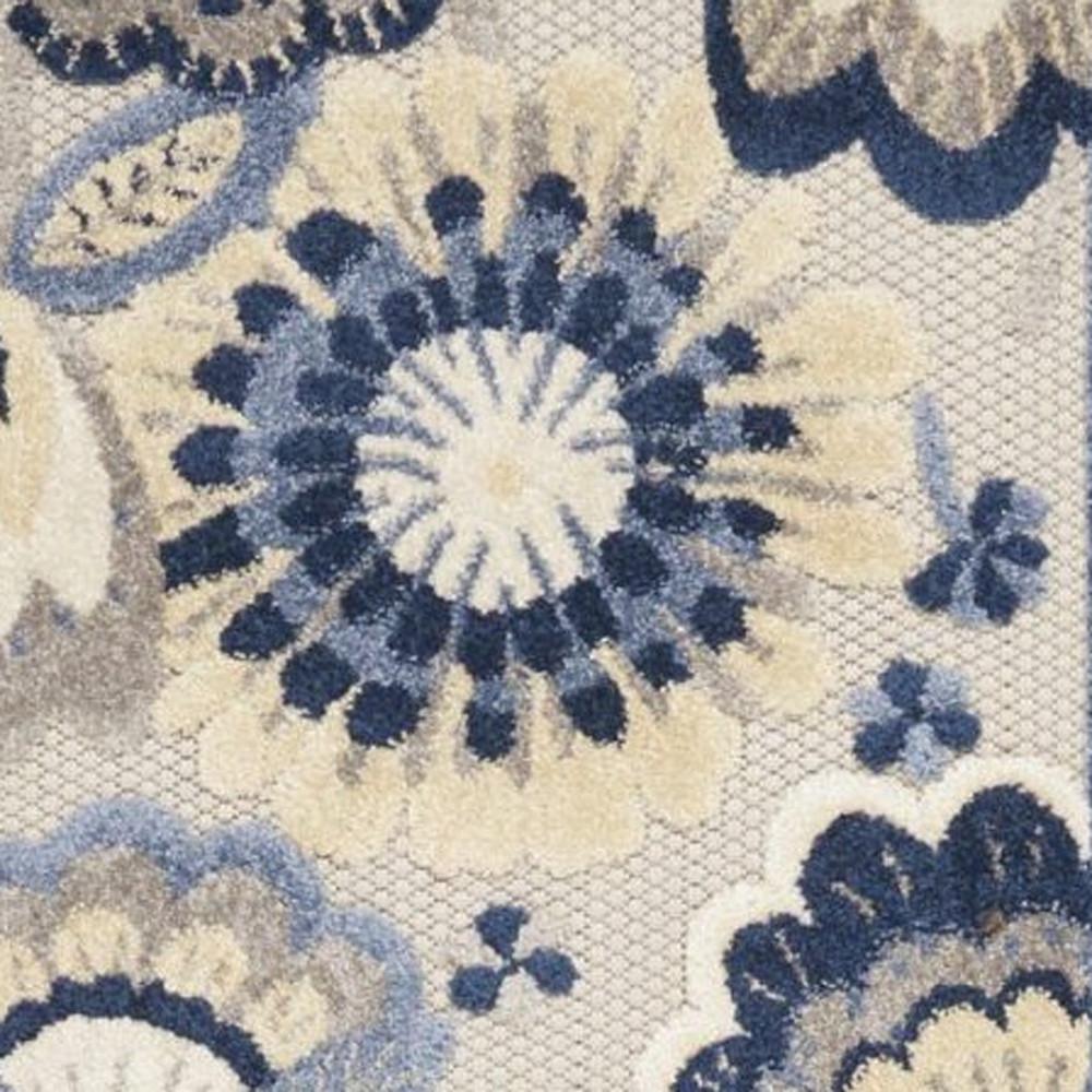 2' X 10' Blue And Grey Floral Non Skid Indoor Outdoor Runner Rug. Picture 3