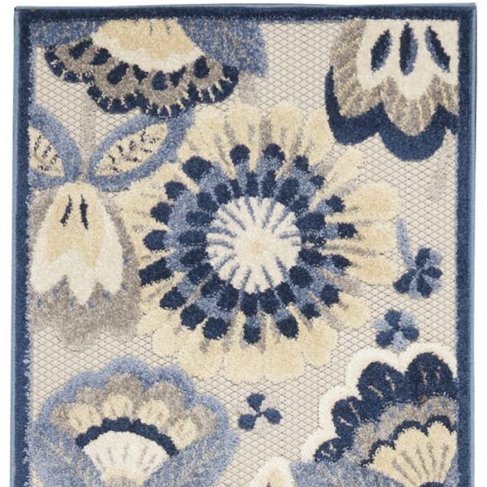 2' X 10' Blue And Grey Floral Non Skid Indoor Outdoor Runner Rug. Picture 4