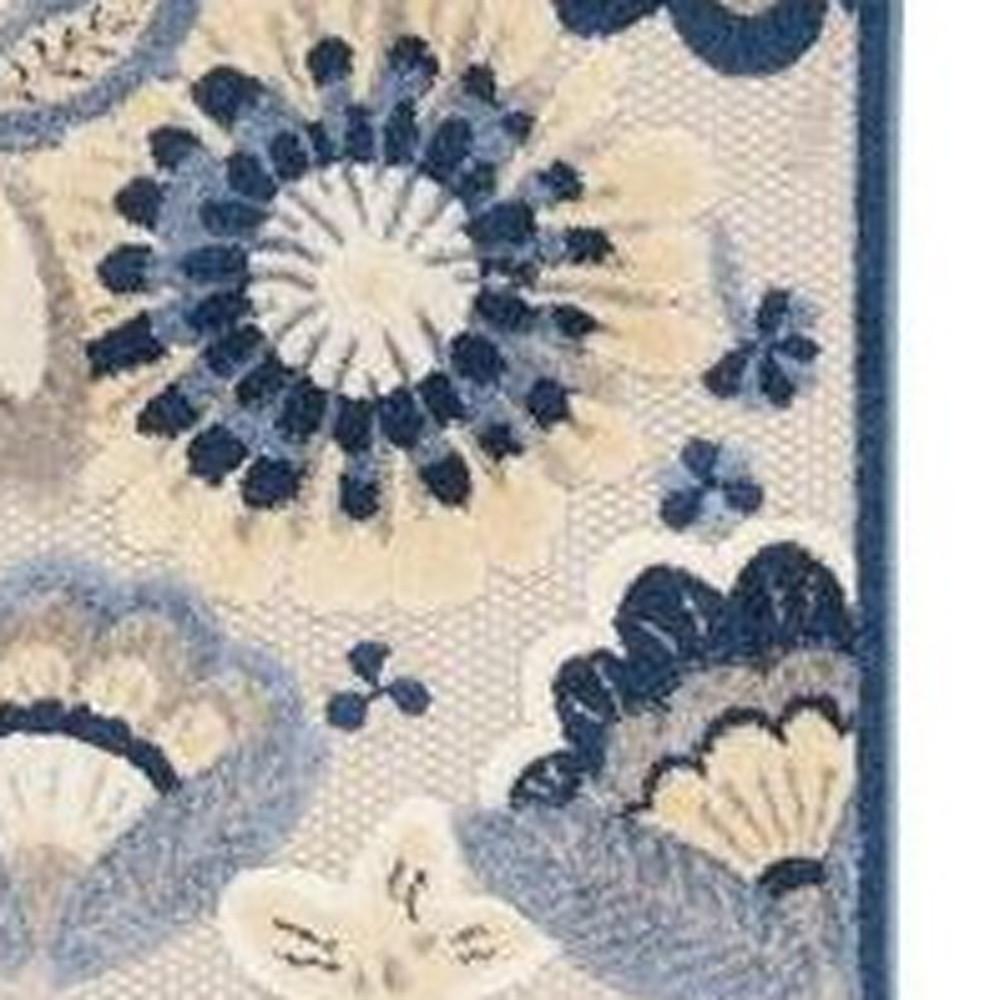 2' X 12' Blue And Grey Floral Non Skid Indoor Outdoor Runner Rug. Picture 3