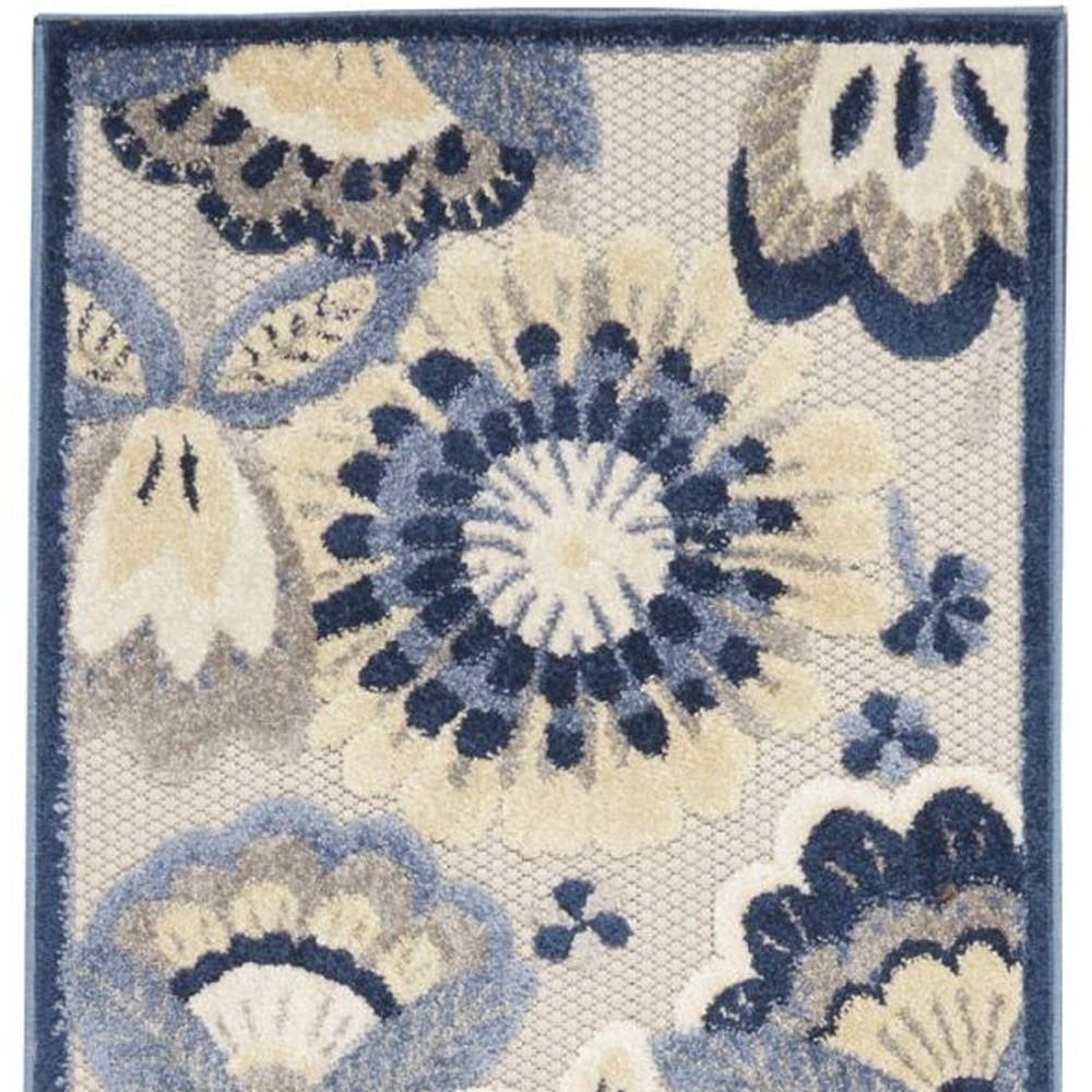 2' X 8' Blue And Grey Toile Non Skid Indoor Outdoor Runner Rug. Picture 4