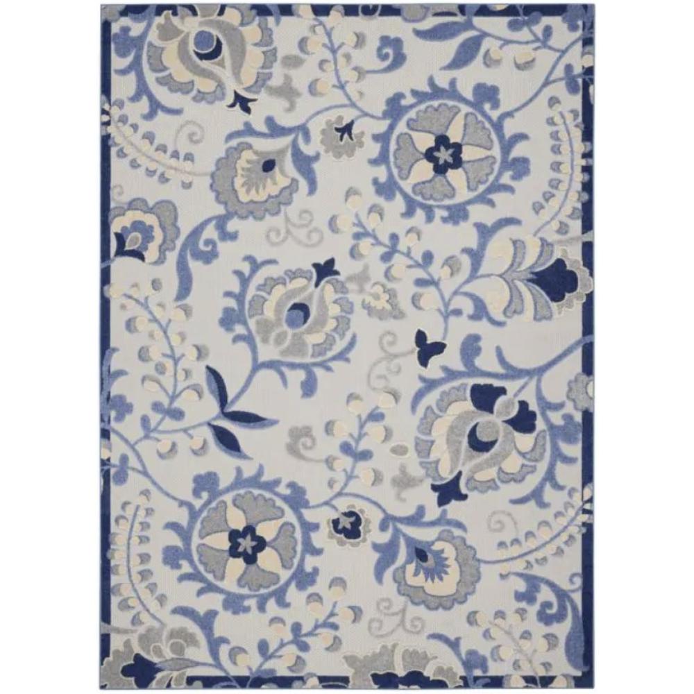 3' X 4' Blue And Grey Toile Non Skid Indoor Outdoor Area Rug. Picture 1