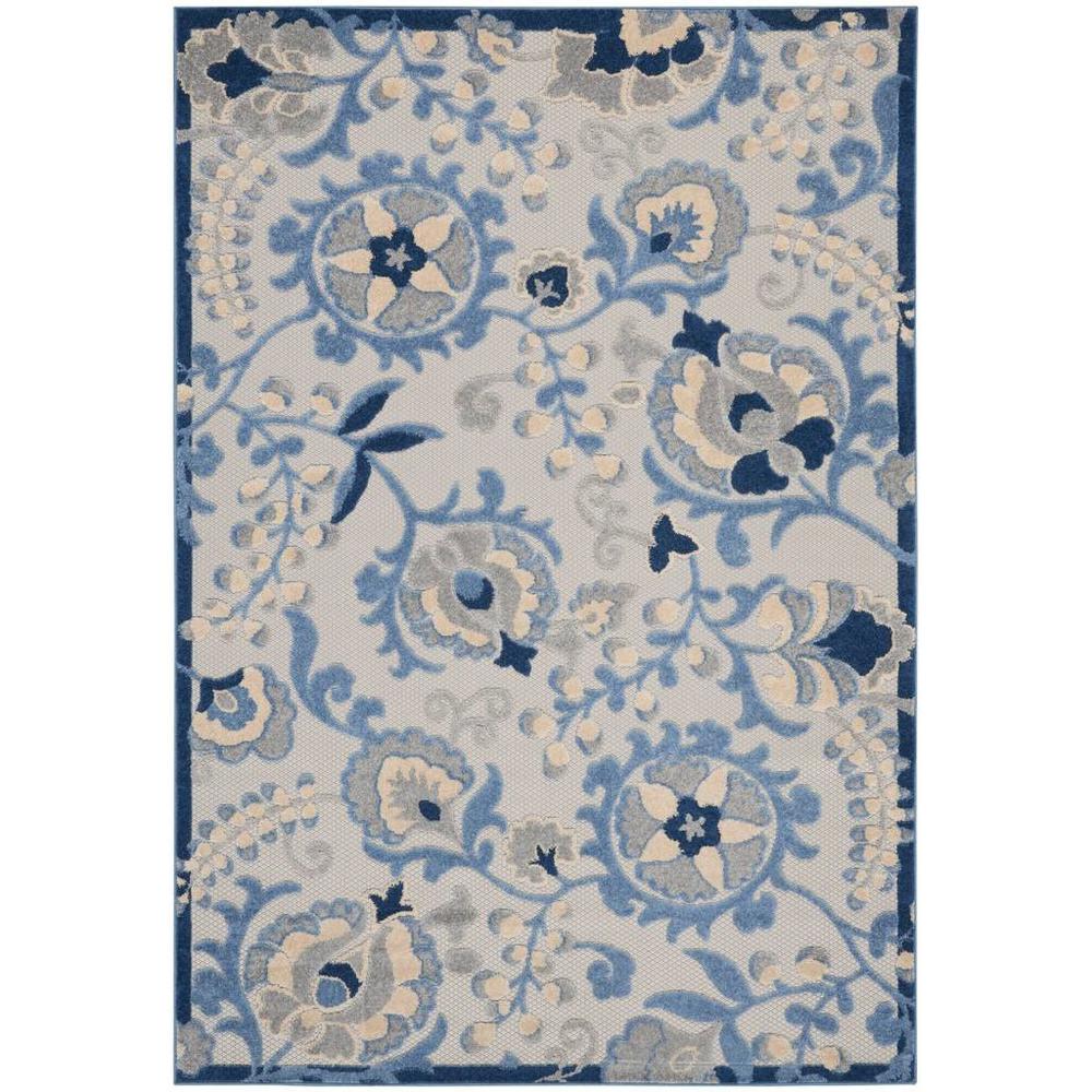 4' X 6' Blue And Grey Toile Non Skid Indoor Outdoor Area Rug. Picture 1