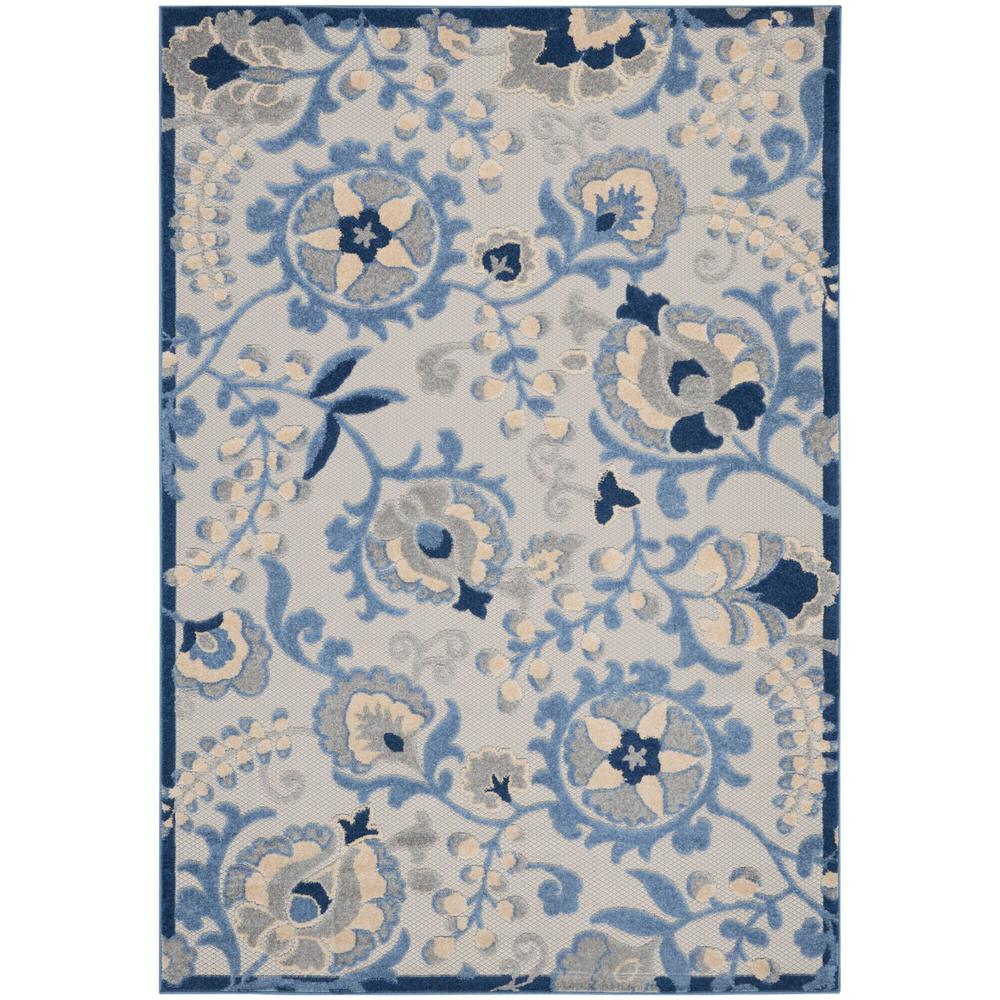 9' X 12' Blue And Grey Toile Non Skid Indoor Outdoor Area Rug. Picture 1