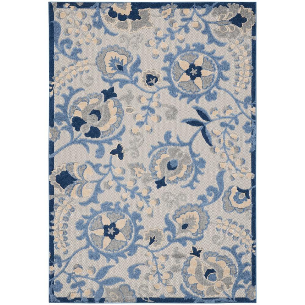 9' X 12' Blue And Grey Toile Non Skid Indoor Outdoor Area Rug. Picture 2