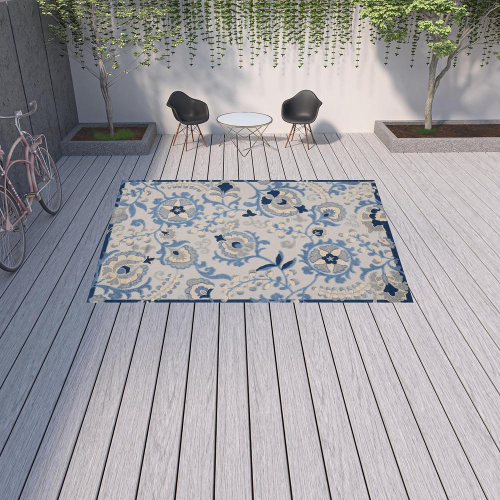 9' X 12' Blue And Grey Toile Non Skid Indoor Outdoor Area Rug. Picture 3