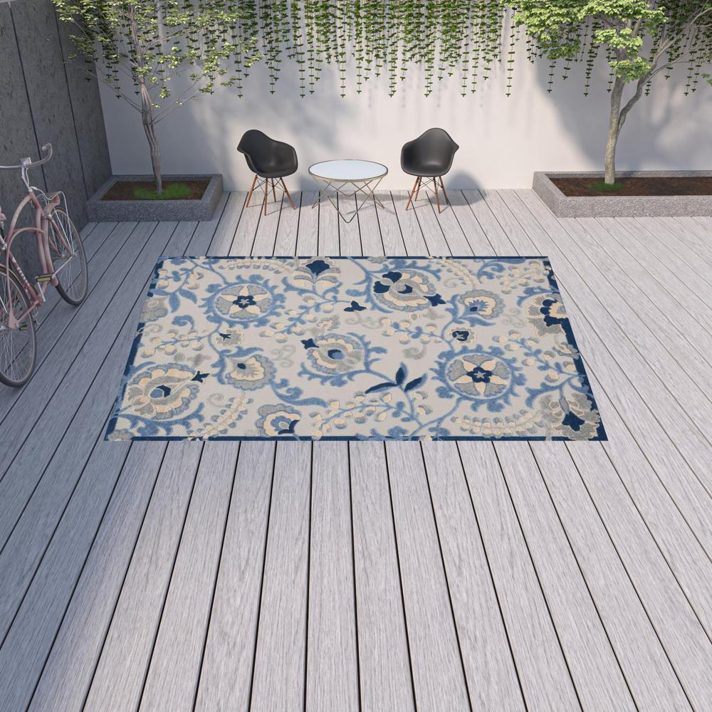 10' X 13' Blue And Grey Toile Non Skid Indoor Outdoor Area Rug. Picture 2