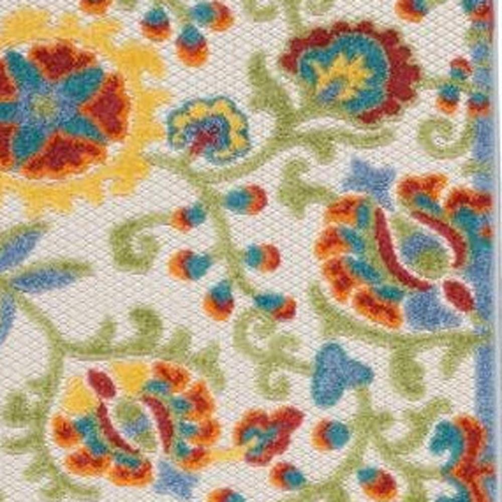 2' X 6' Ivory Green Yellow Floral Non Skid Indoor Outdoor Runner Rug. Picture 3