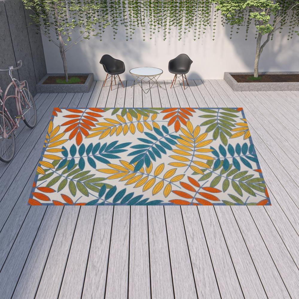 12' X 15' Ivory Floral Non Skid Indoor Outdoor Area Rug. Picture 2