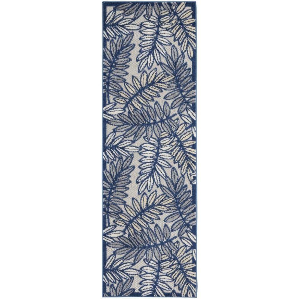 2' X 6' Ivory And Navy Floral Non Skid Indoor Outdoor Runner Rug. Picture 1