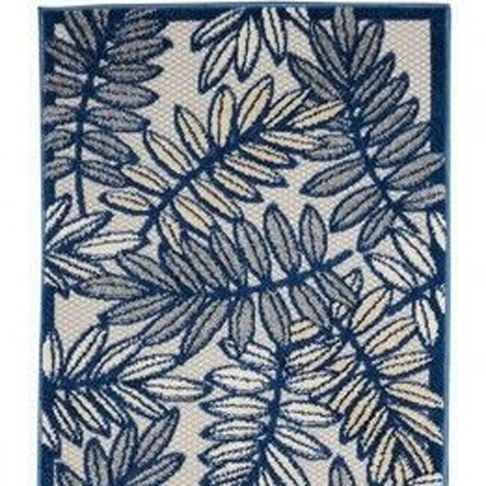 2' X 12' Ivory And Navy Floral Non Skid Indoor Outdoor Runner Rug. Picture 4