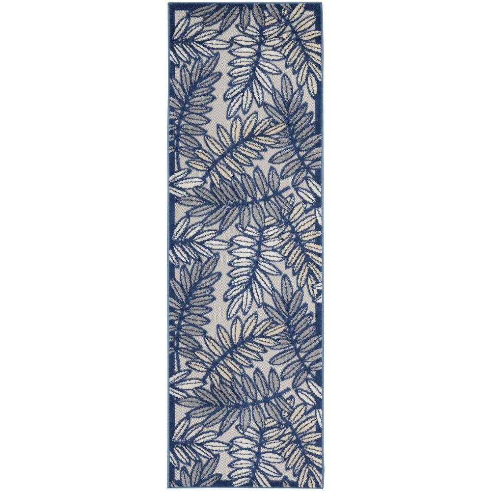 2' X 8' Ivory And Navy Floral Non Skid Indoor Outdoor Runner Rug. Picture 1
