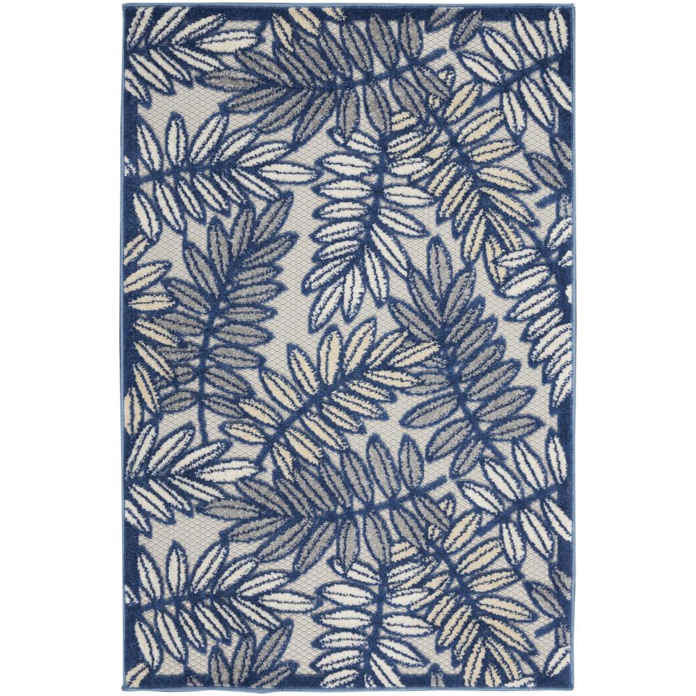 3' X 4' Ivory And Navy Floral Non Skid Indoor Outdoor Area Rug. Picture 1