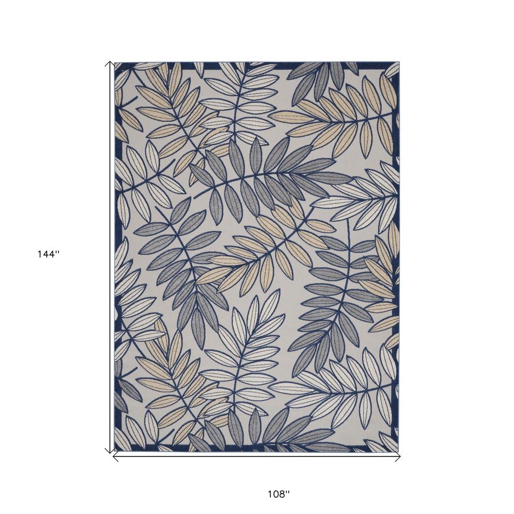 9' X 12' Ivory And Navy Floral Non Skid Indoor Outdoor Area Rug. Picture 5