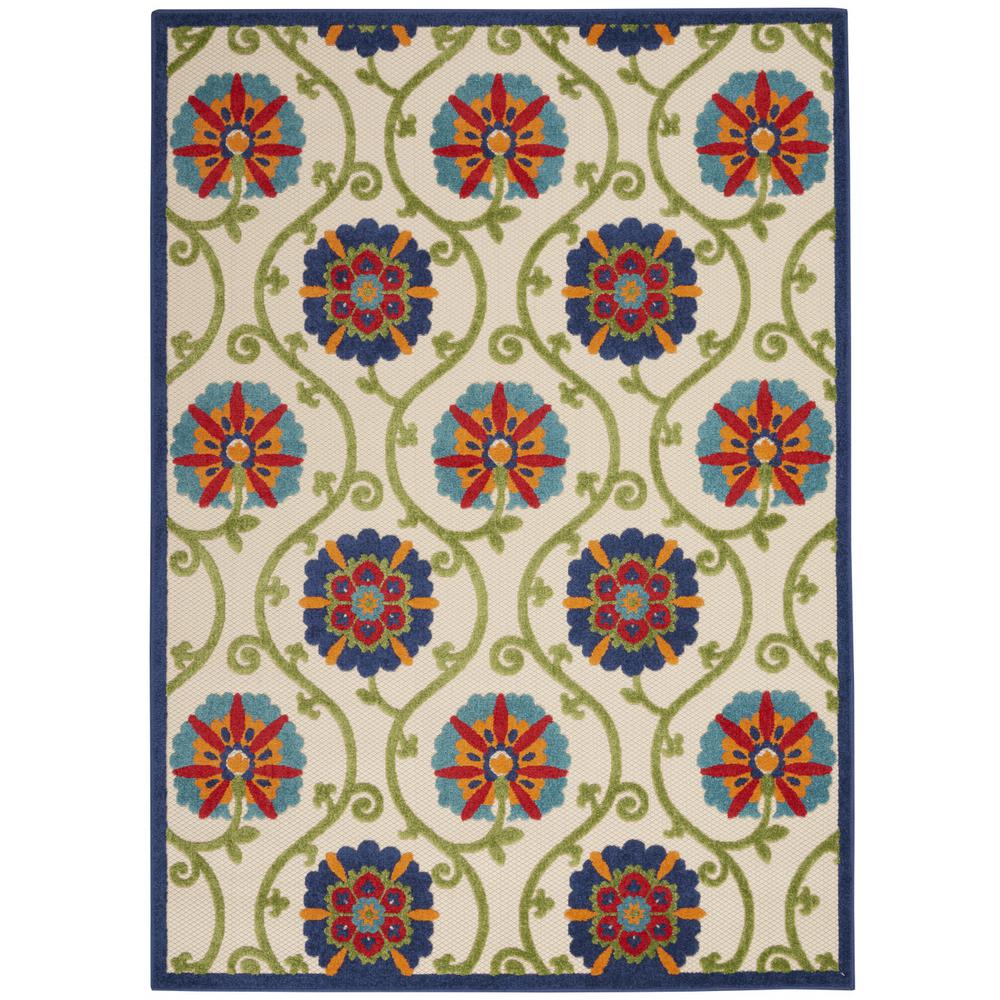 10' X 13' Blue Floral Non Skid Indoor Outdoor Area Rug. Picture 1