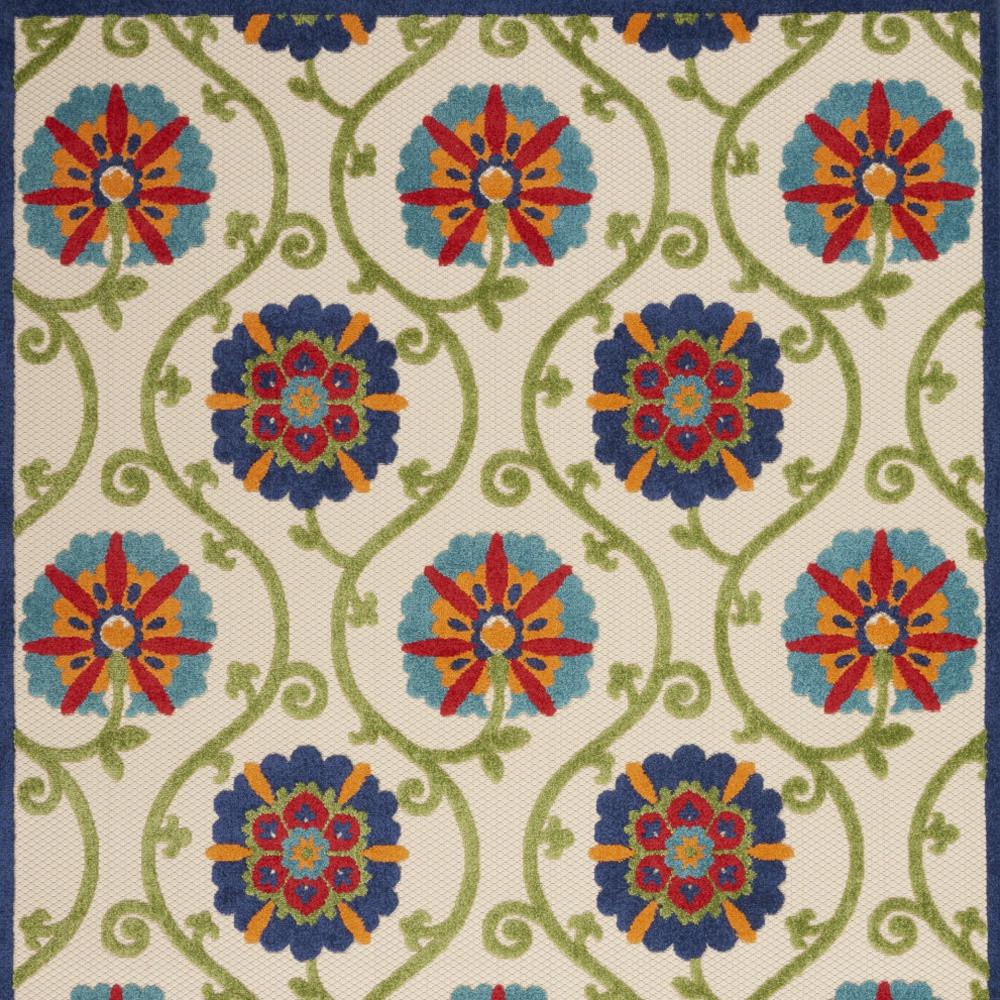 10' X 13' Blue Floral Non Skid Indoor Outdoor Area Rug. Picture 4