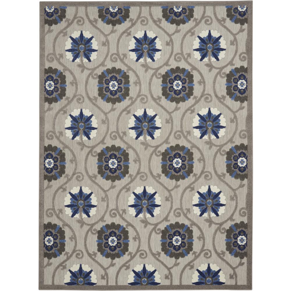 10' X 13' Grey And Blue Floral Non Skid Indoor Outdoor Area Rug. Picture 1